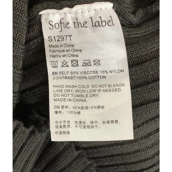 Sofie The Label Sz S Ribbed Puff Sleeve Sweater Deep Green Viscose Nylon - Picture 5 of 5